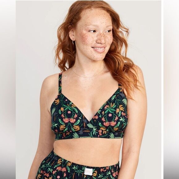 NWT Old Navy women's cross front poplin bralette size 2X banana tropical print - Picture 15 of 16